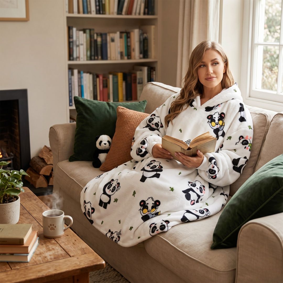 Super Sover Oversized Hoodie-tæppe Panda