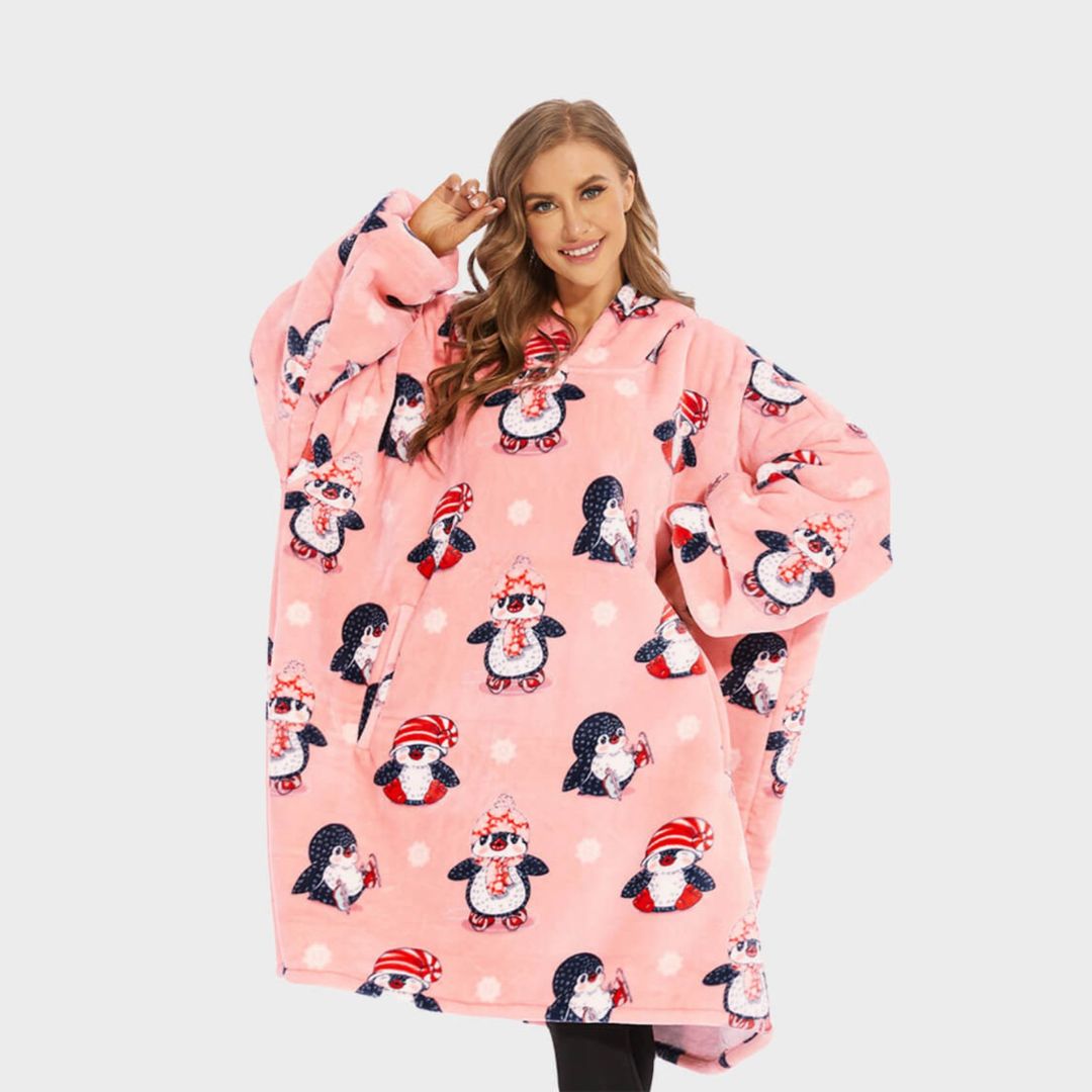Super Sover Oversized Hoodie-tæppe Pingvin