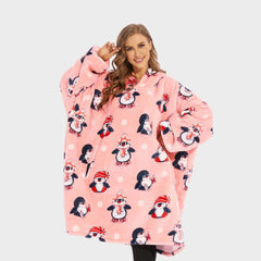 Super Sover Oversized Hoodie-tæppe Pingvin
