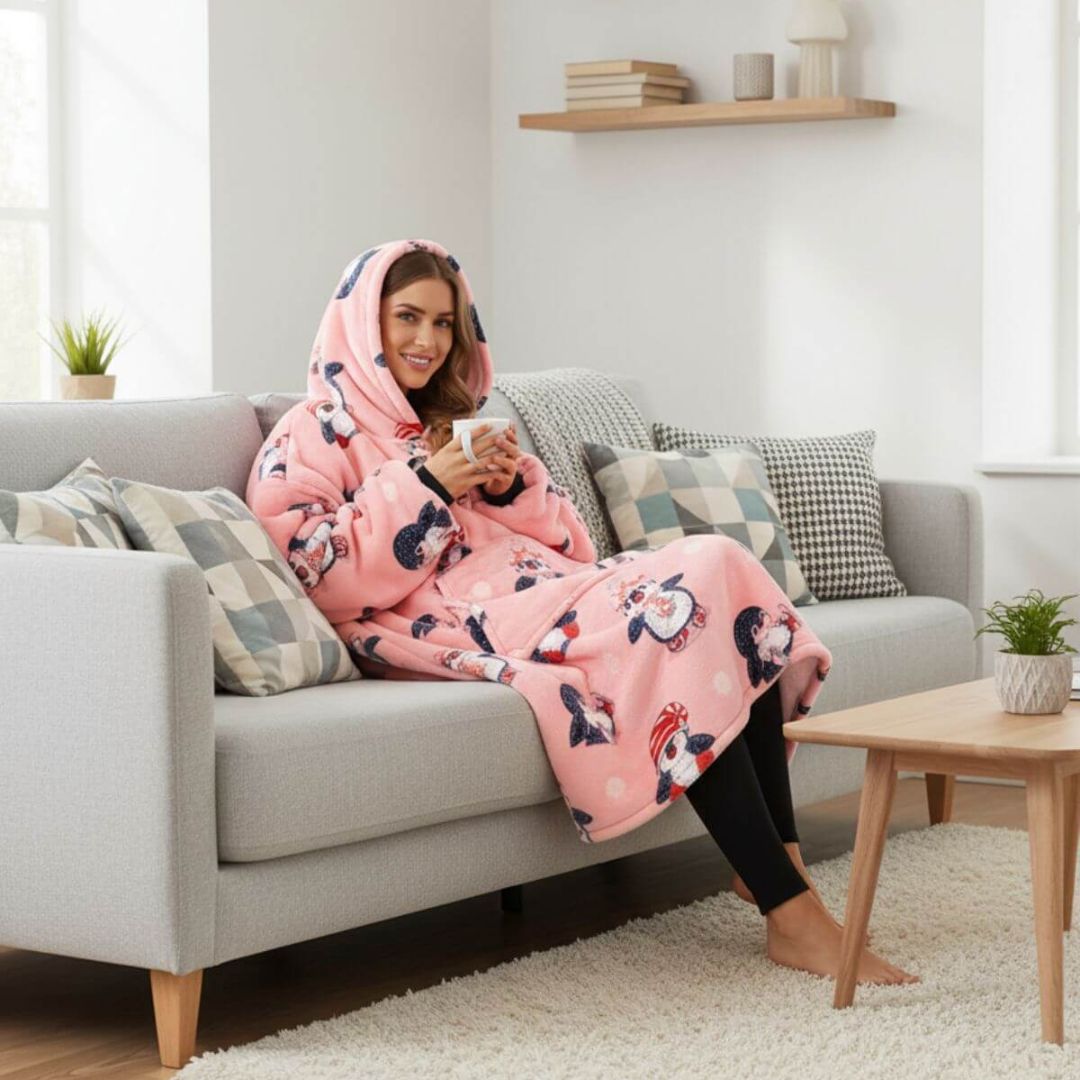 Super Sover Oversized Hoodie-tæppe Pingvin